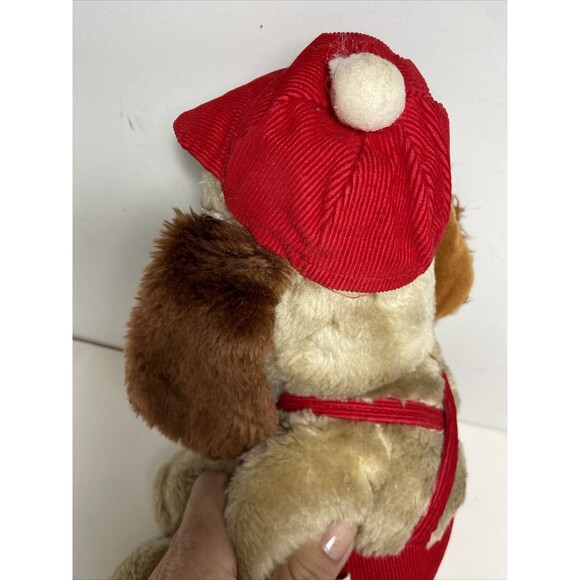 Interpur Brown Puppy Dog Red Corduroy Hat Overalls 15 Inch Stuffed Toy vtg Plush - Picture 6 of 7